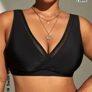 Black V-Neck Swim Top